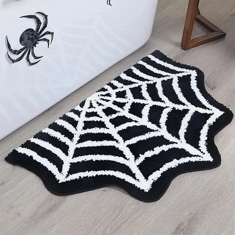 Black Spider Web Halloween Rug Bathroom