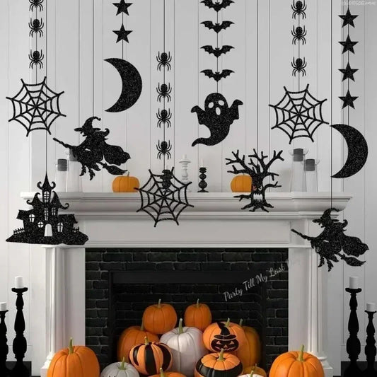 6pcs Halloween Hanging Banner Garland Scary Spider