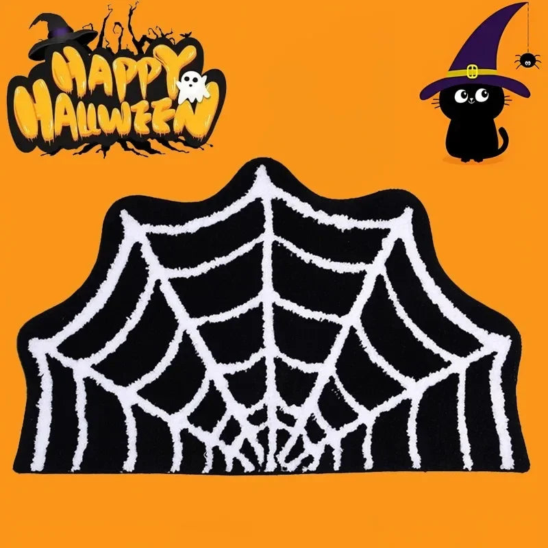 Black Spider Web Halloween Rug Bathroom