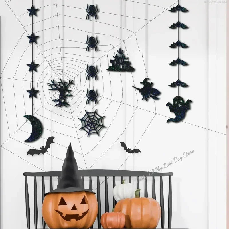 6pcs Halloween Hanging Banner Garland Scary Spider