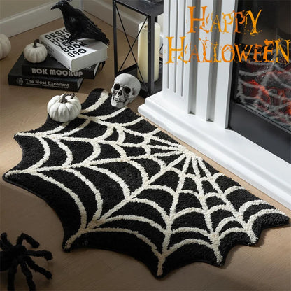 Black Spider Web Halloween Rug Bathroom