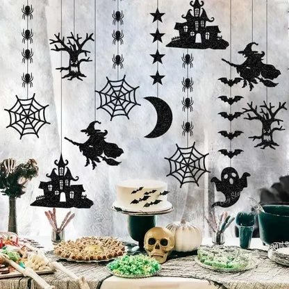 6pcs Halloween Hanging Banner Garland Scary Spider