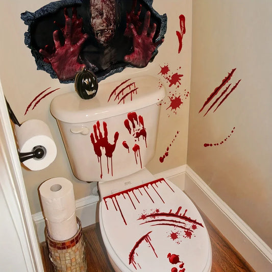 Halloween Toilet Lid Sticker DIY 3D Horrible Wall Decals