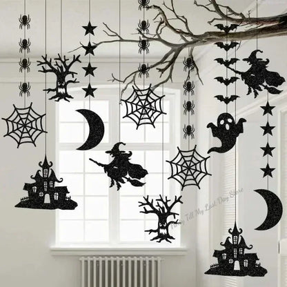 6pcs Halloween Hanging Banner Garland Scary Spider